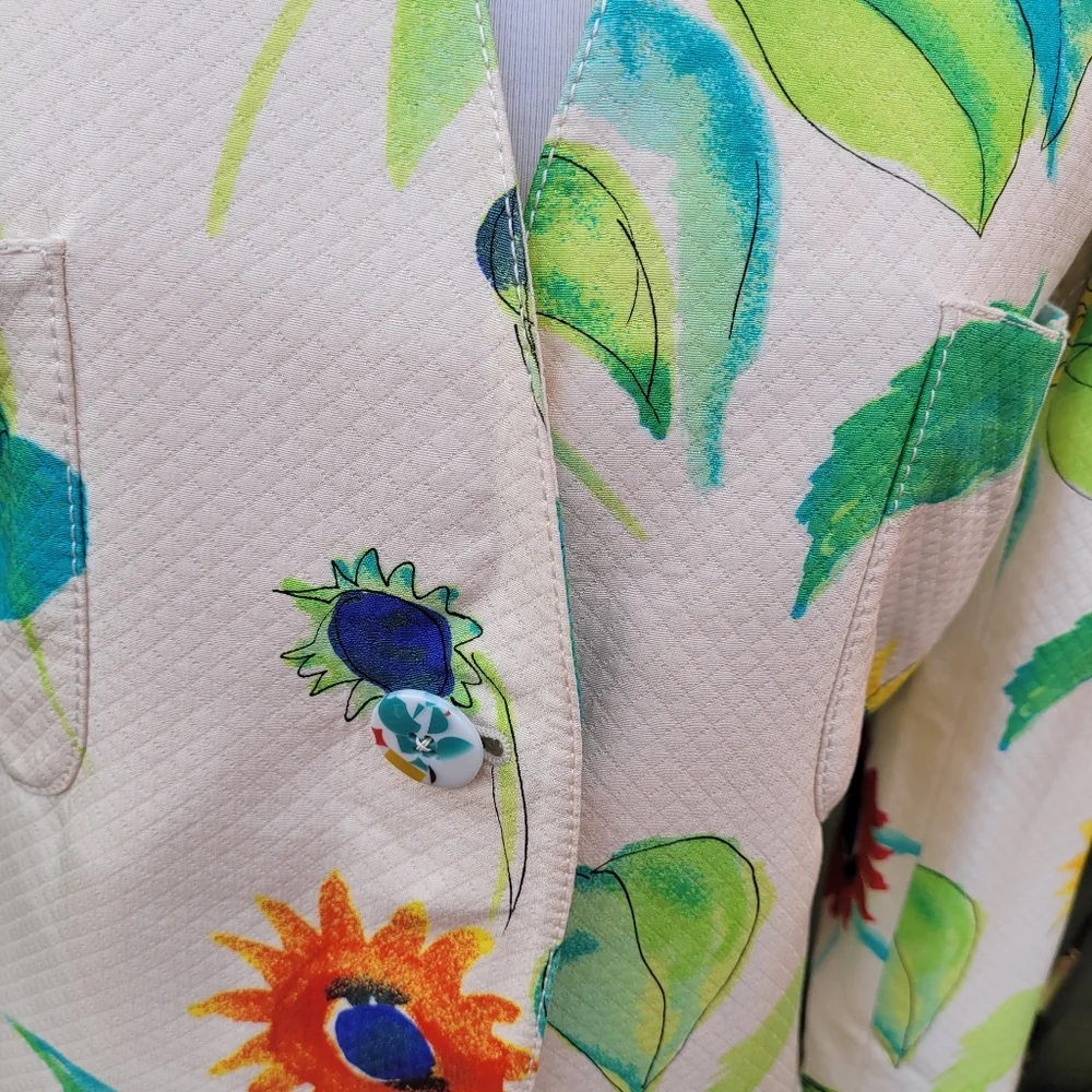 Emanuel Ungaro Parallele Floral Silk Vintage Blazer Cream size 8 - Picture 5 of 12